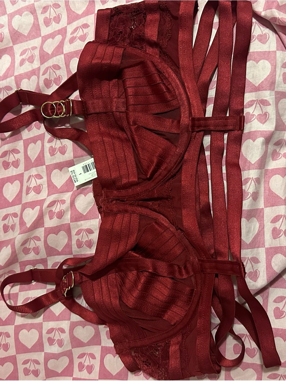 Strappy Lace-Trim Bralette in Deep Red